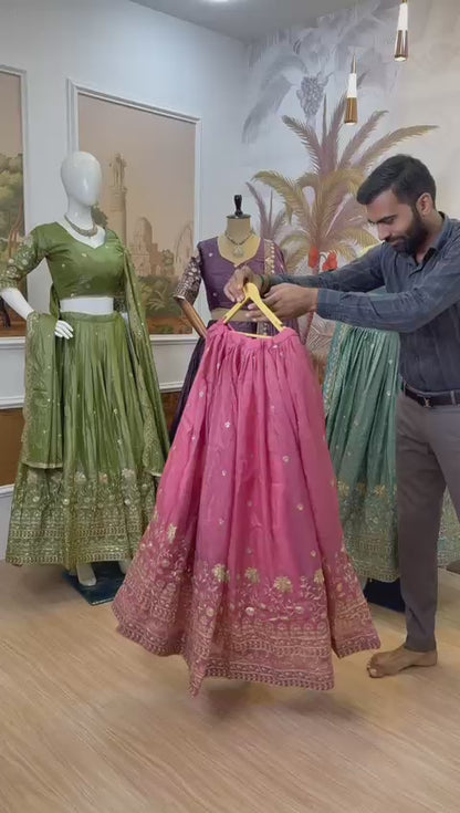 Graceful Pink Embroidered Lehenga Choli with Sequin Detailing