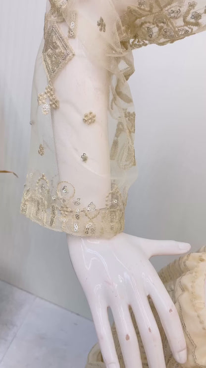 Butterfly Net Golden Embroidered Ready to Wear Saree