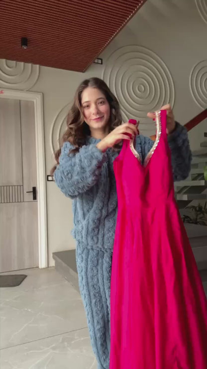 Beautiful Ready To Wear Rani Pink Anarkali Suit Set