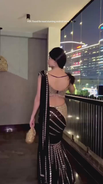 Designer Faux Georgette Real Mirror Work Ready-to-Wear Saree