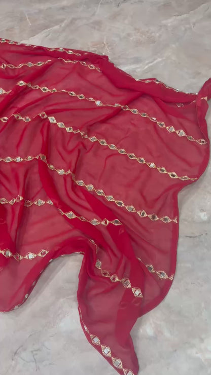 Ready to Wear Faux Georgette Mirror Work Saree with Unstitched Blouse