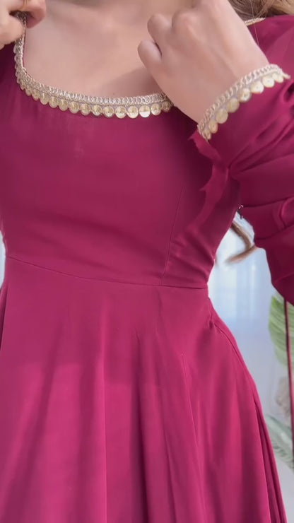 Rich Maroon Anarkali Suit with Embellished Dupatta