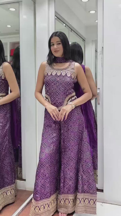 Designer Faux Georgette Palazzo Set with Sequence & Kodi Lace Work