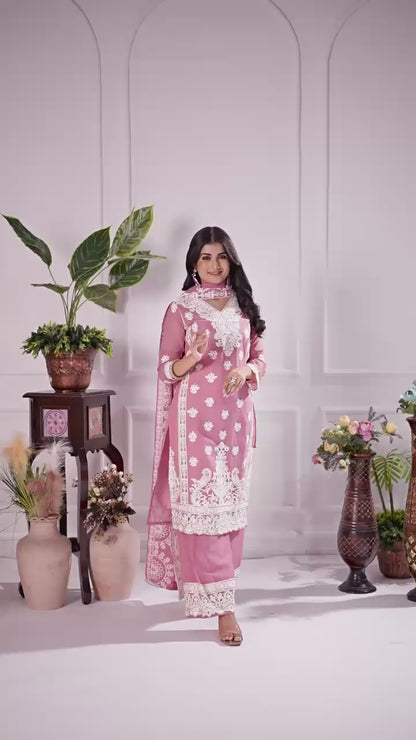 Designer Georgette Suit Set with Mirror & Sequence Work