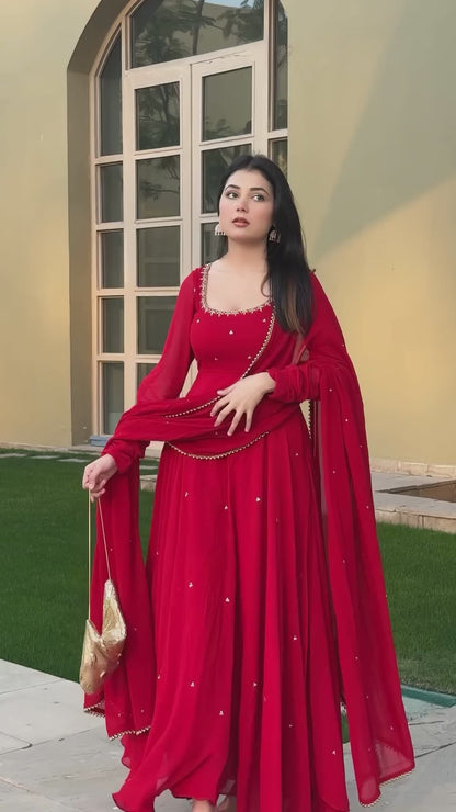 Elegant Fox Georgette Maroon Anarkali Suit