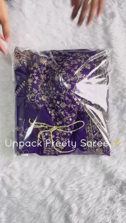 Beautiful Purple Organza Saree with Sequence Embroidery