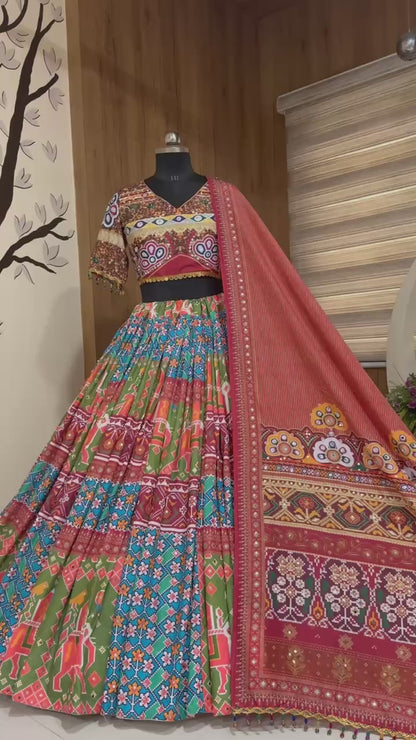 Heavy Muslin Cotton Fully Stitch Navratri Lehenga