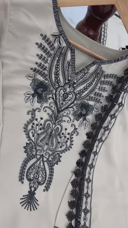 Designer Readymade Faux Georgette Off-white Suit Set