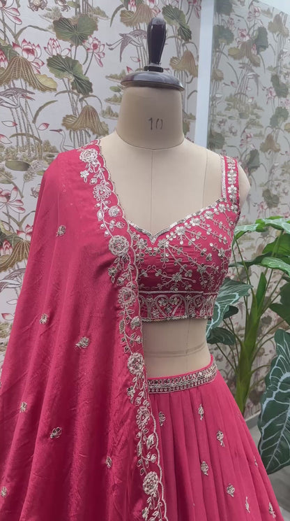 Hand-Embroidered Bridal Lehengas with Silver Zari Work