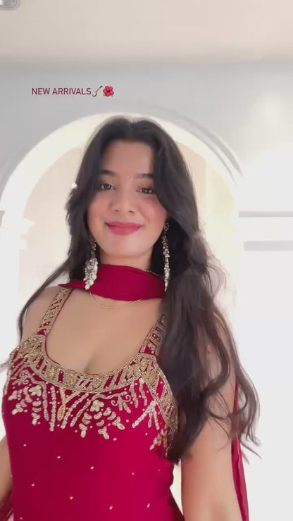 Karwachuath Special Red HandWork Palazzo Suit