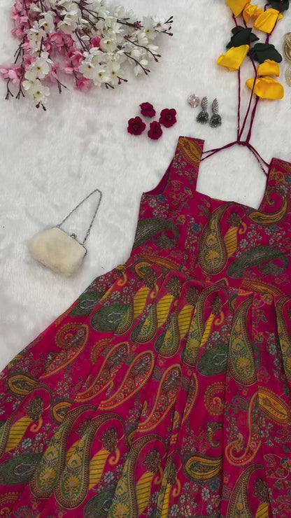 Stunning Pink Printed Anarkali Gown