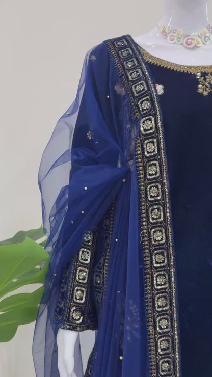 Heavy Viscose Velvet Suit With Soft Net Dupatta