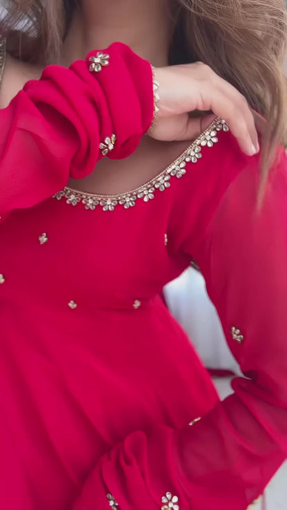 Fox Georgette Red Spotlight Anarkali Suit