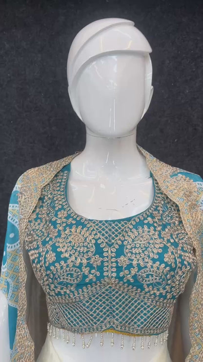 Elegant Embroidered Cape Set With Drape Skirt