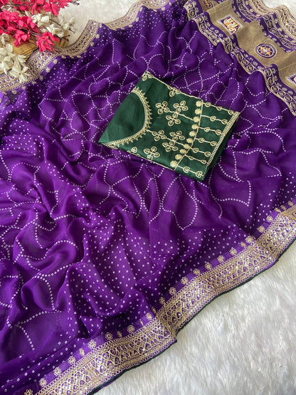 Designer Purple Vichitra Silk Bandej Saree