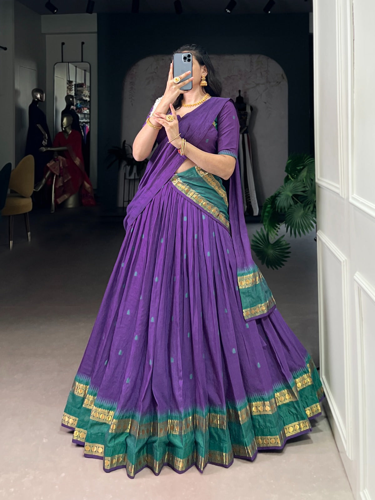 Pure Chanderi Purple Lehenga With Zari Weaving Work