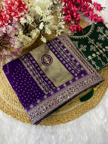 Designer Purple Vichitra Silk Bandej Saree