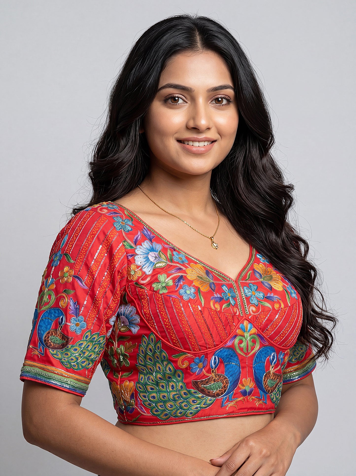 Luxury Heritage Peacock Print Blouse