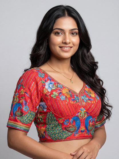 Luxury Heritage Peacock Print Blouse
