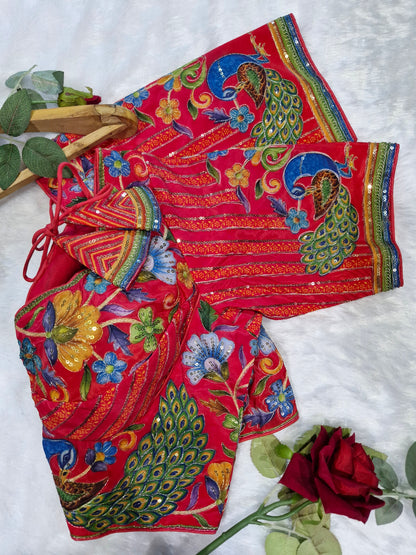 Luxury Heritage Peacock Print Blouse