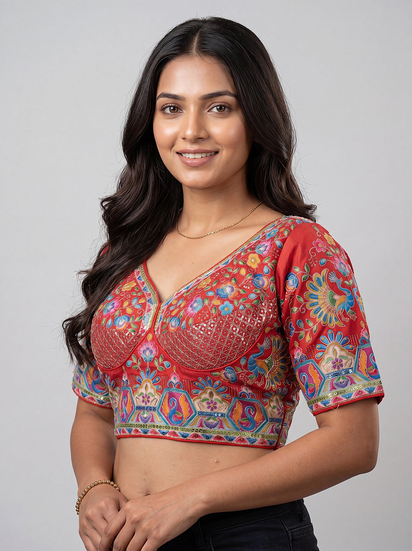 Half Sleeves Position Print Readymade Blouse
