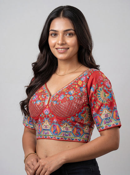 Half Sleeves Position Print Readymade Blouse