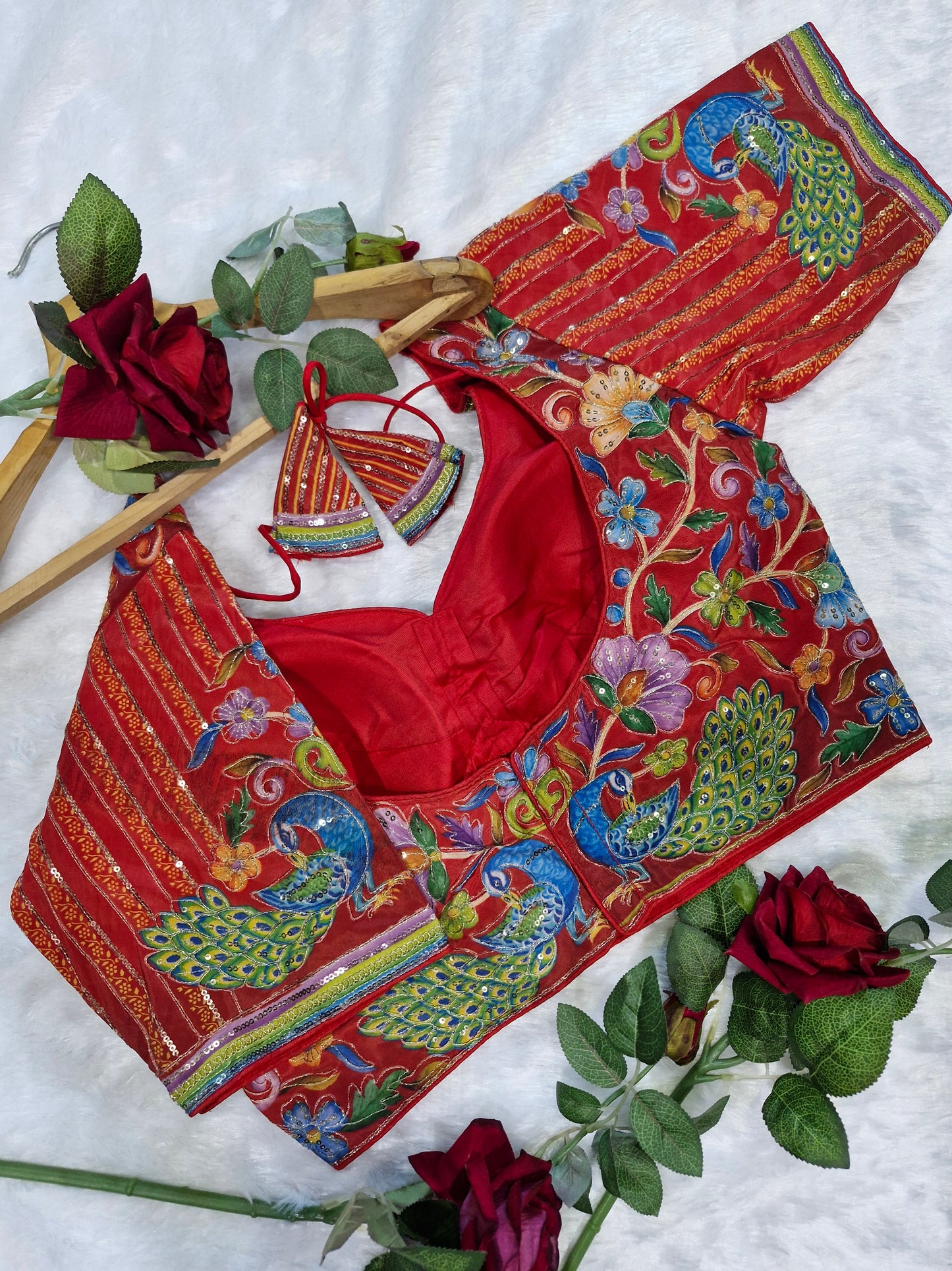 Heavy Multi-color Sequence Work Red Blouse