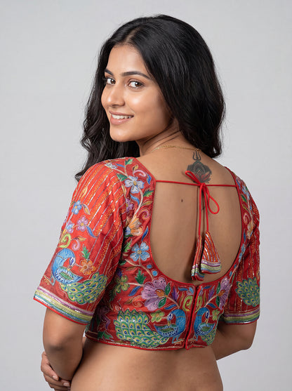 Heavy Multi-color Sequence Work Red Blouse