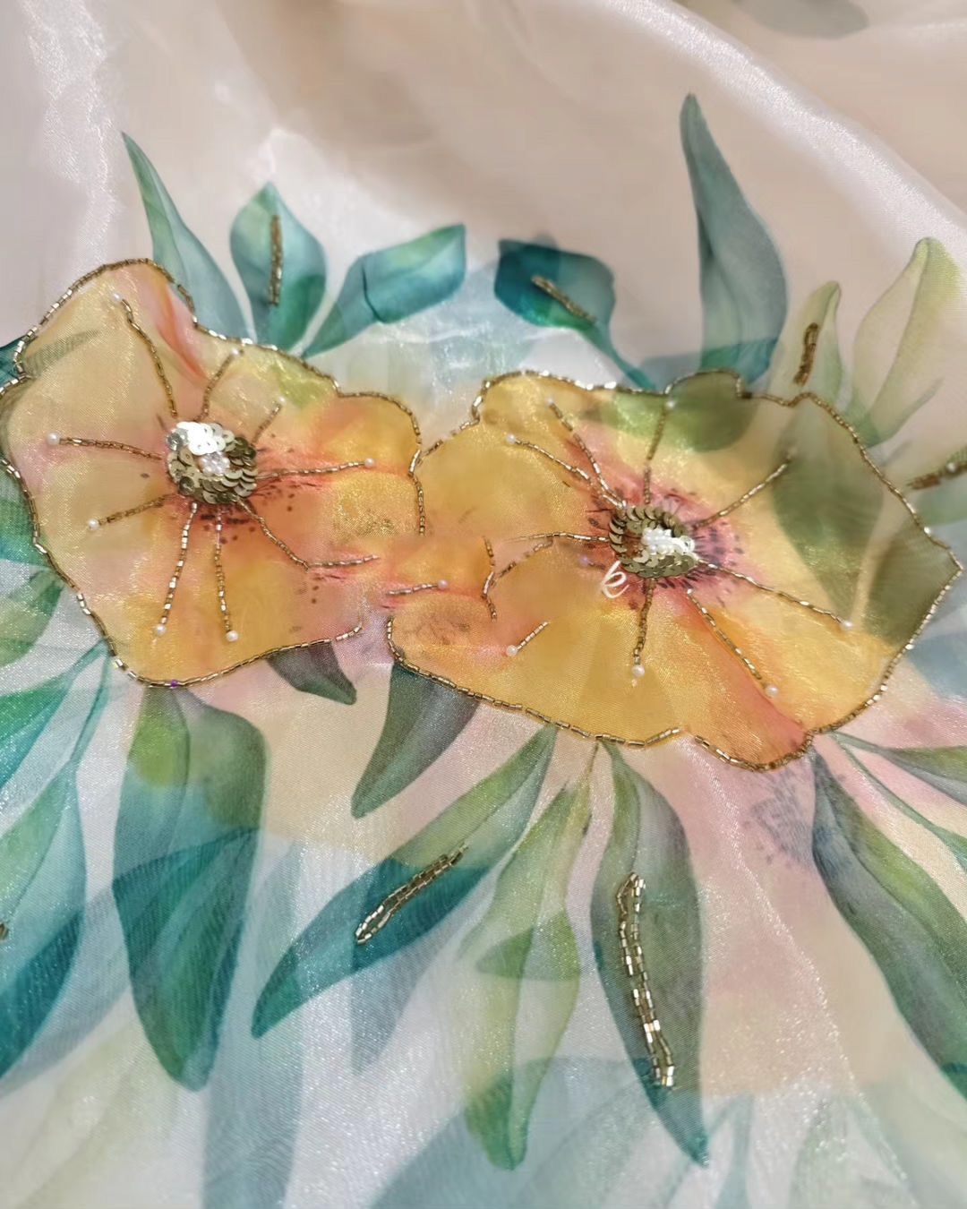 Yellow Handwork Arca Border Pair With Silk Blouse